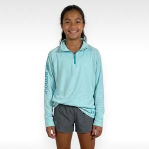 Under Armour Girls Youth Large HeatGear 1/4 Zip Pullover - Aqua Blue